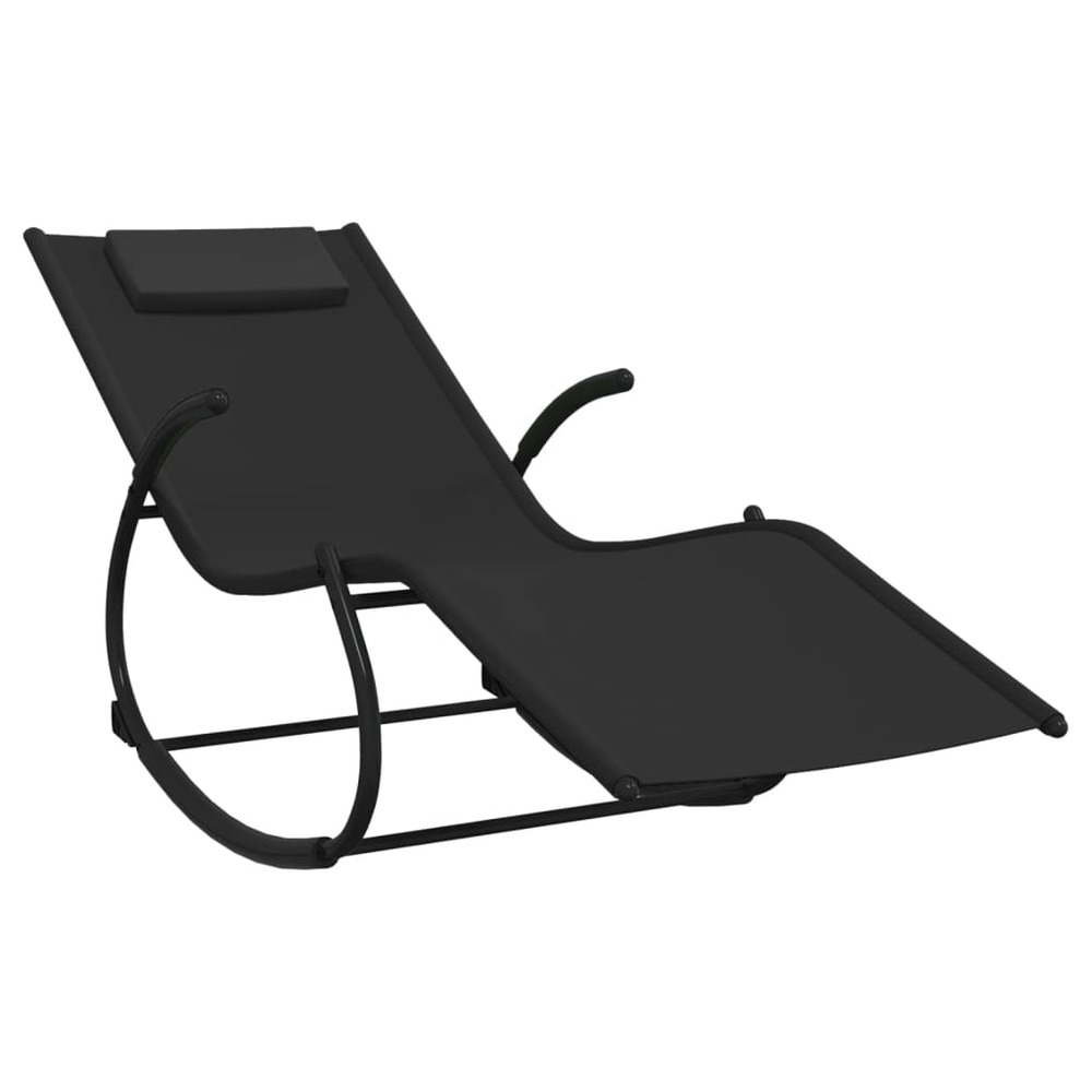 Transat chaise longue bain de soleil lit de jardin terrasse meuble d'extérieur à bascule noir acier et textilène