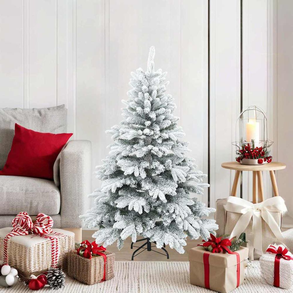 Sapin de noël artificiel enneigé pvc pe pour fêtes intérieur blanc 120 cm