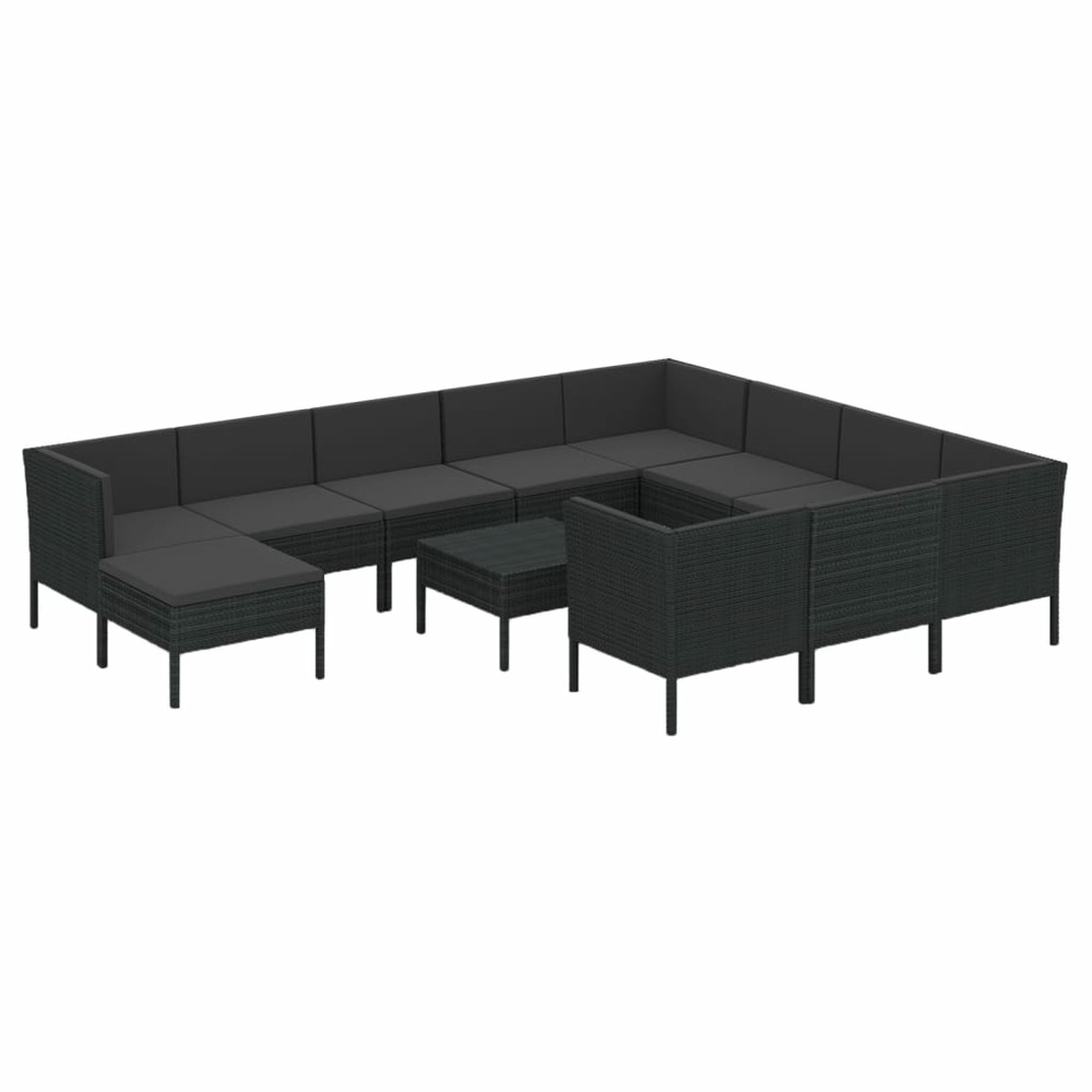 Salon de jardin 12 pcs avec coussins résine tressée noir