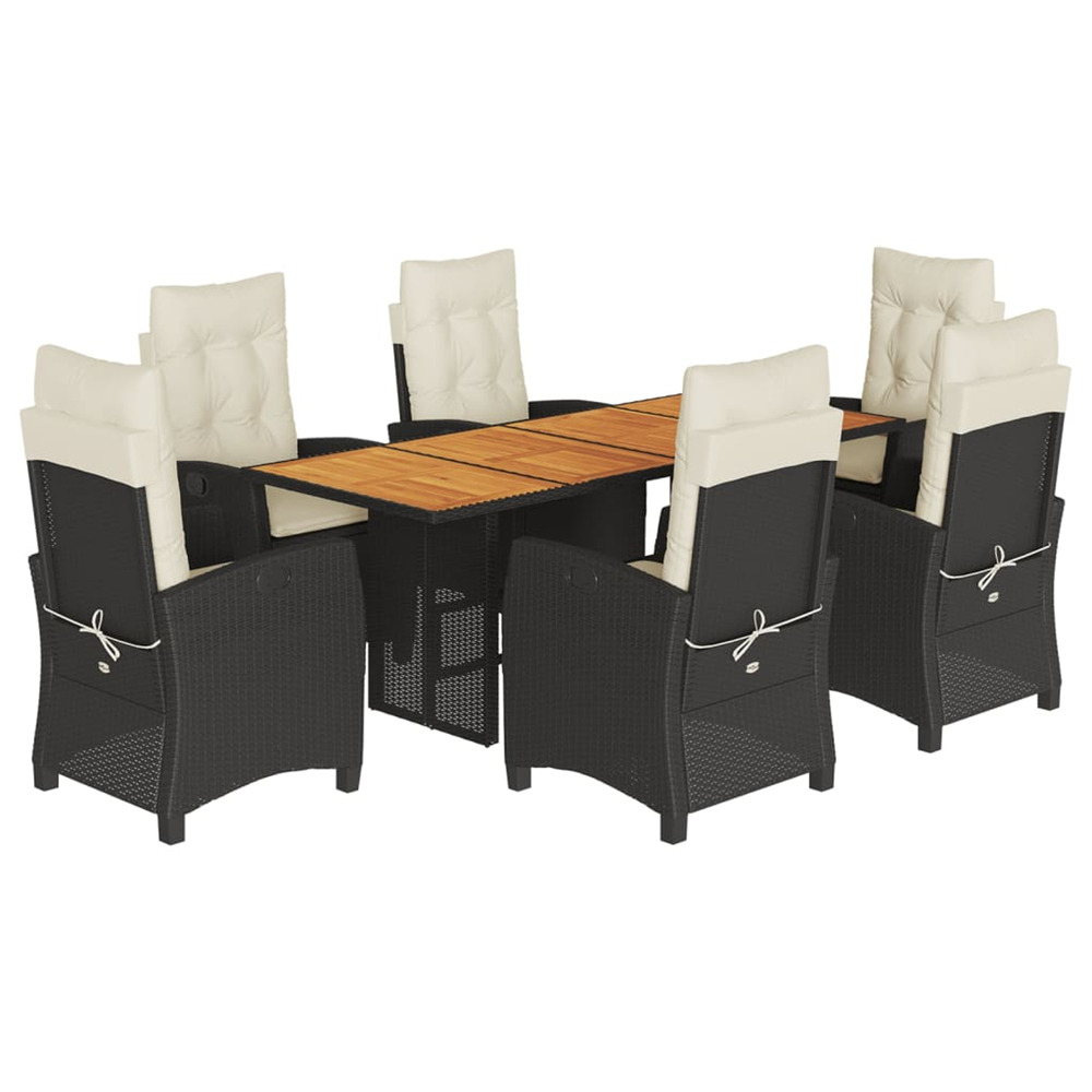 Ensemble à manger de jardin coussins 7pcs noir résine tressée