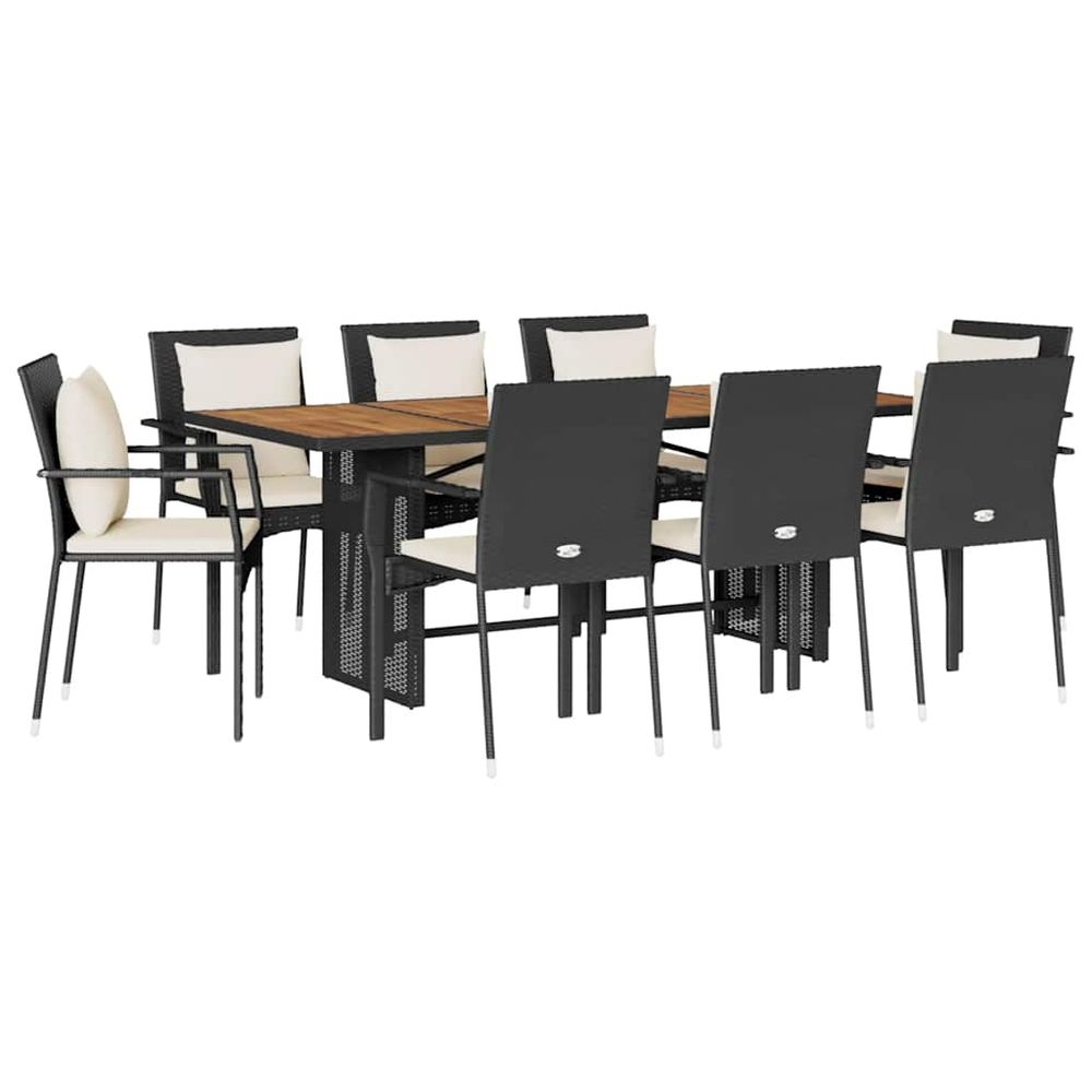 Ensemble à manger de jardin 9pcs coussins noir résine tressée