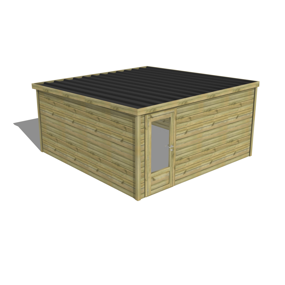 Abri de jardin bois pin traité autoclave 27mm - essentiel - 4,34x4,34m / 19m2 - bac acier - abri français