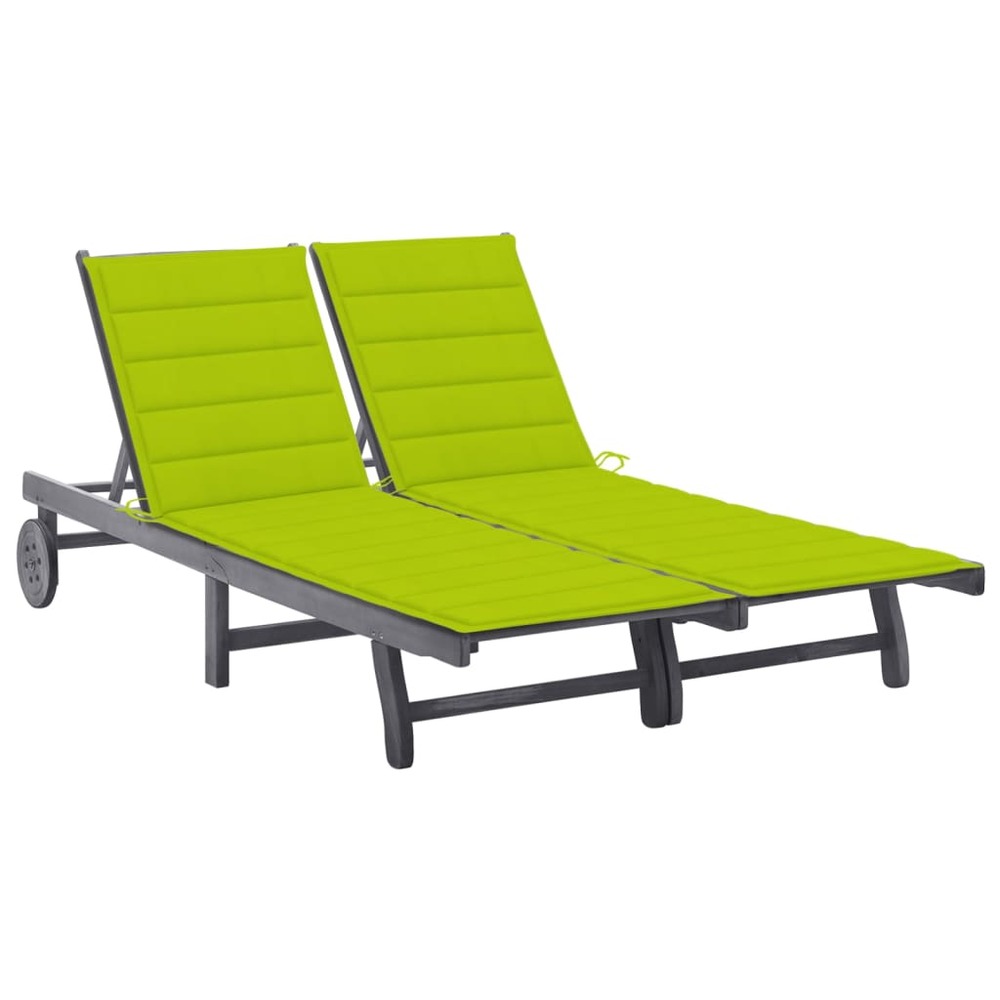 Transat chaise longue bain de soleil lit de jardin terrasse meuble d'extérieur 2 places avec coussin gris acacia