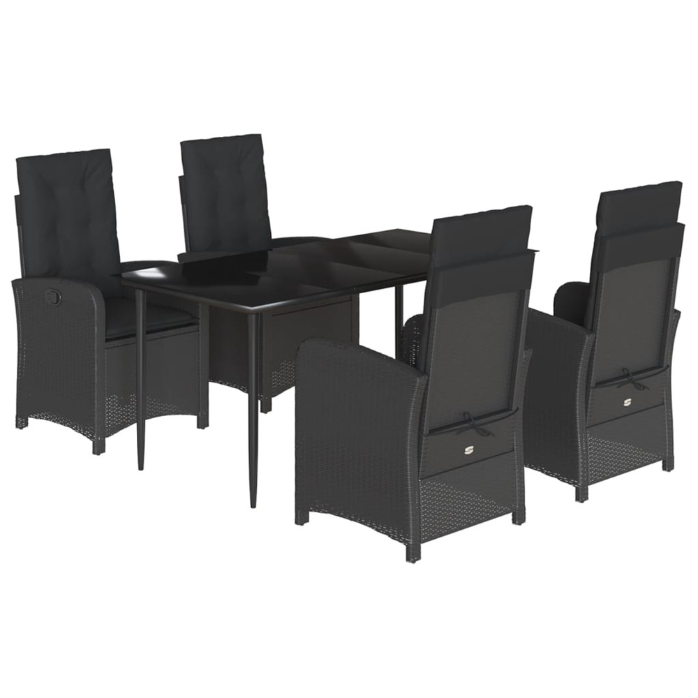 Ensemble à manger de jardin coussins 5pcs noir résine tressée