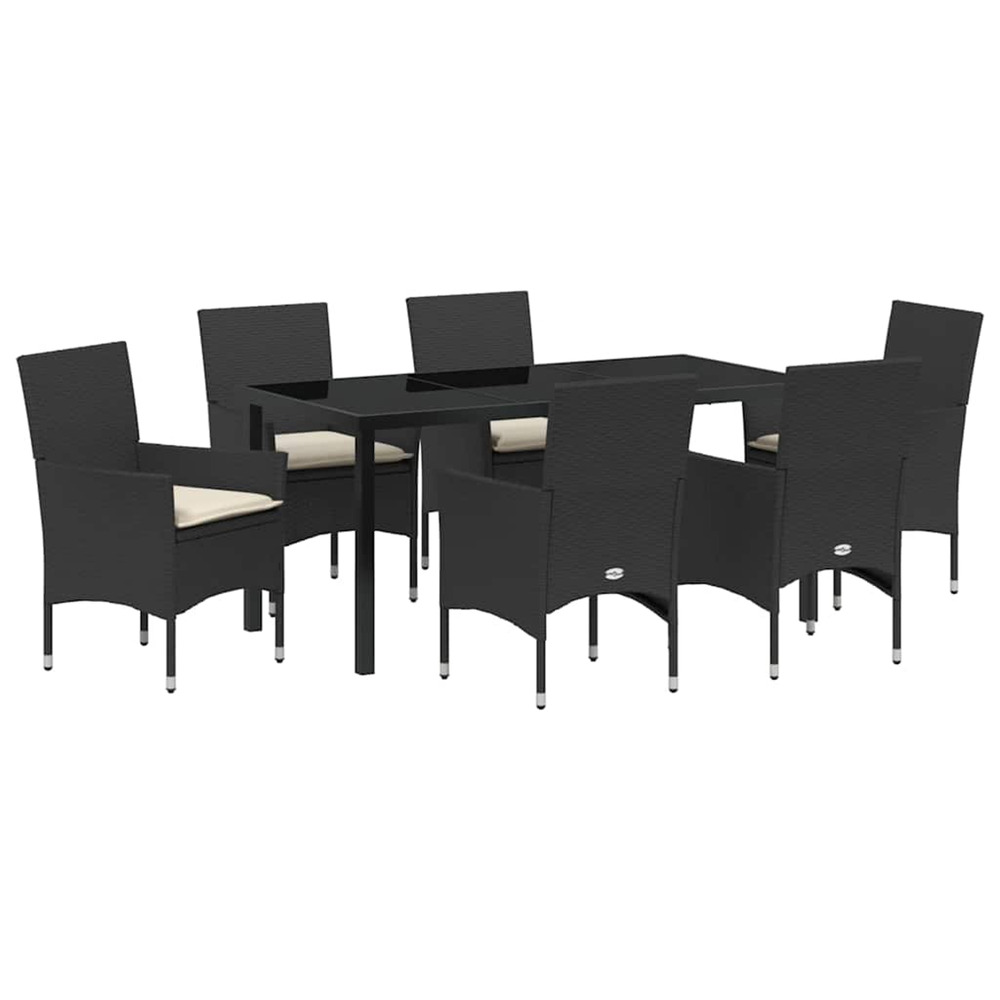 Ensemble de salle à manger pour jardin 7 pcs noir polyrotin