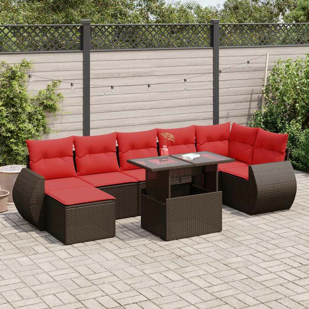 Salon de jardin 8pcs avec coussins marron résine tressée acacia