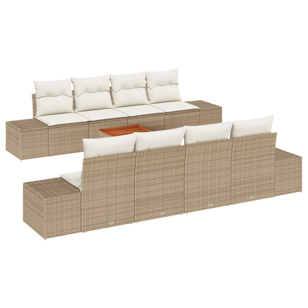 Ensemble de canapés de jardin 9 pièces avec coussins beige poly rotin acacia