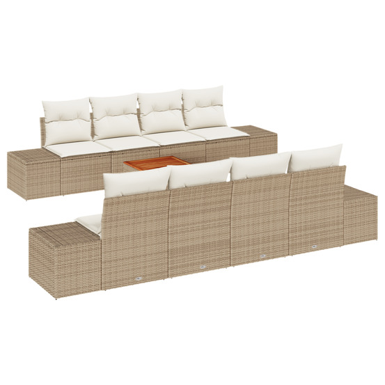 Ensemble de canapés de jardin 9 pièces avec coussins beige poly rotin acacia