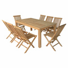 Salon de jardin en teck java table rectangulaire et chaises pliantes - 8 places