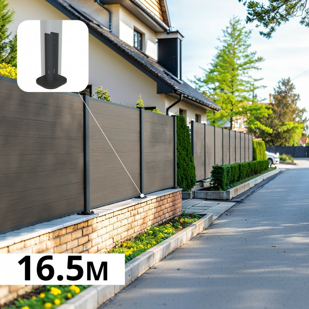 Kit clôture composite sur muret poteau sur platines - cruz argent h-1,2m