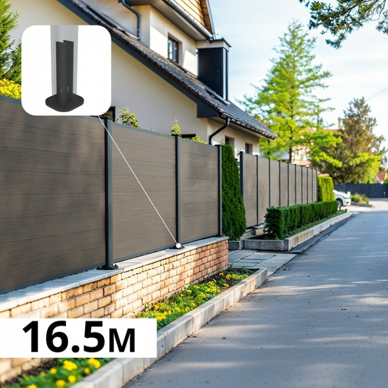 Kit clôture composite sur muret poteau sur platines - cruz argent h-1,2m