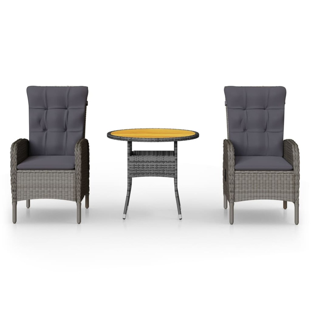 Mobilier de bistro de jardin 3 pièces résine tressée gris