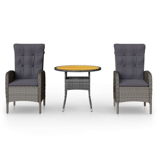 Mobilier de bistro de jardin 3 pièces résine tressée gris