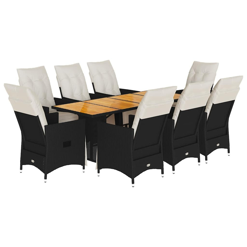 Ensemble à manger de jardin 9pcs coussins noir résine tressée
