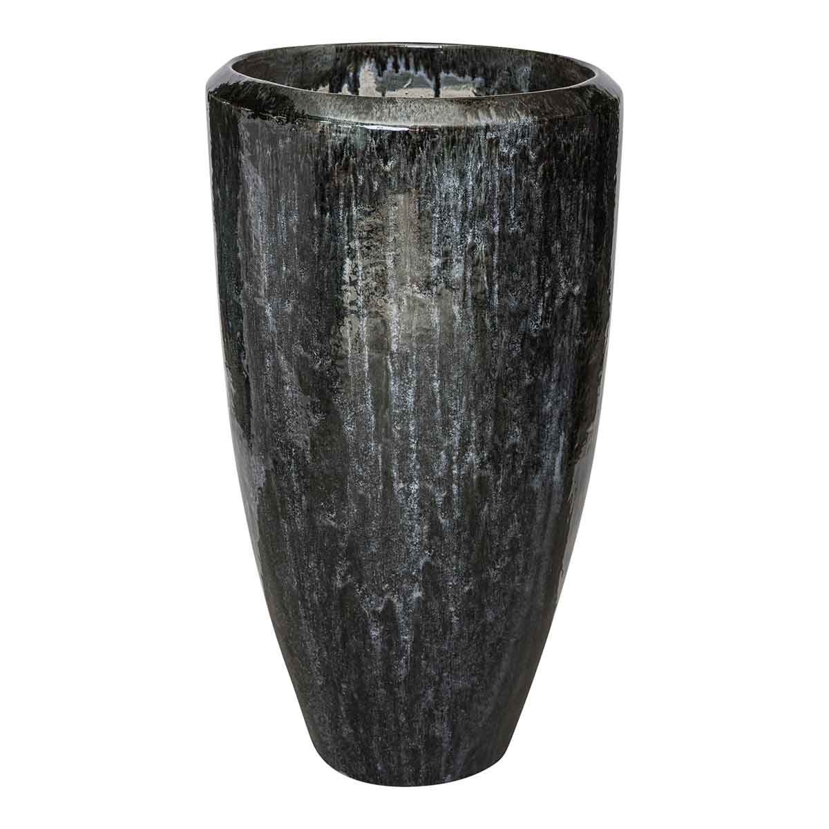 Ptmd flaxx ronde pot de fleur - h90 x ø48 cm - céramique vitrée - gris