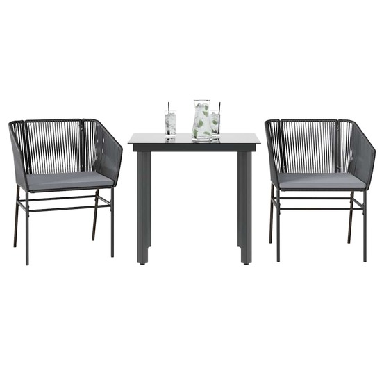 Ensemble à manger de jardin et coussins 3 pcs noir rotin verre