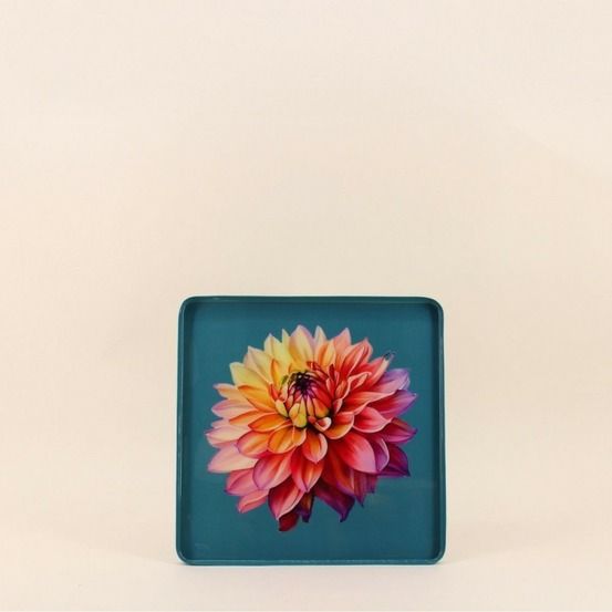 Plateau en métal laqué motif blossom 20x20cm