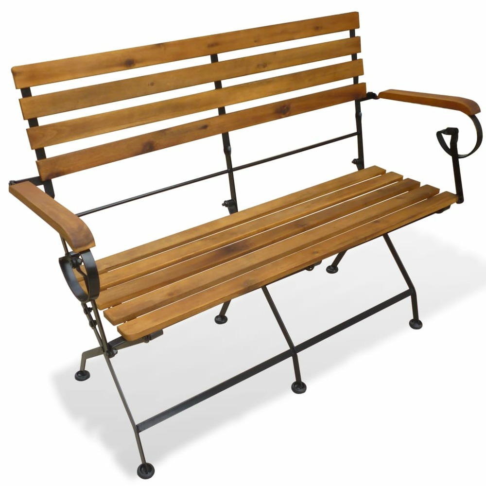 Banc de jardin meuble de patio d'extérieur terrasse pliable de jardin 112 cm bois d'acacia solide