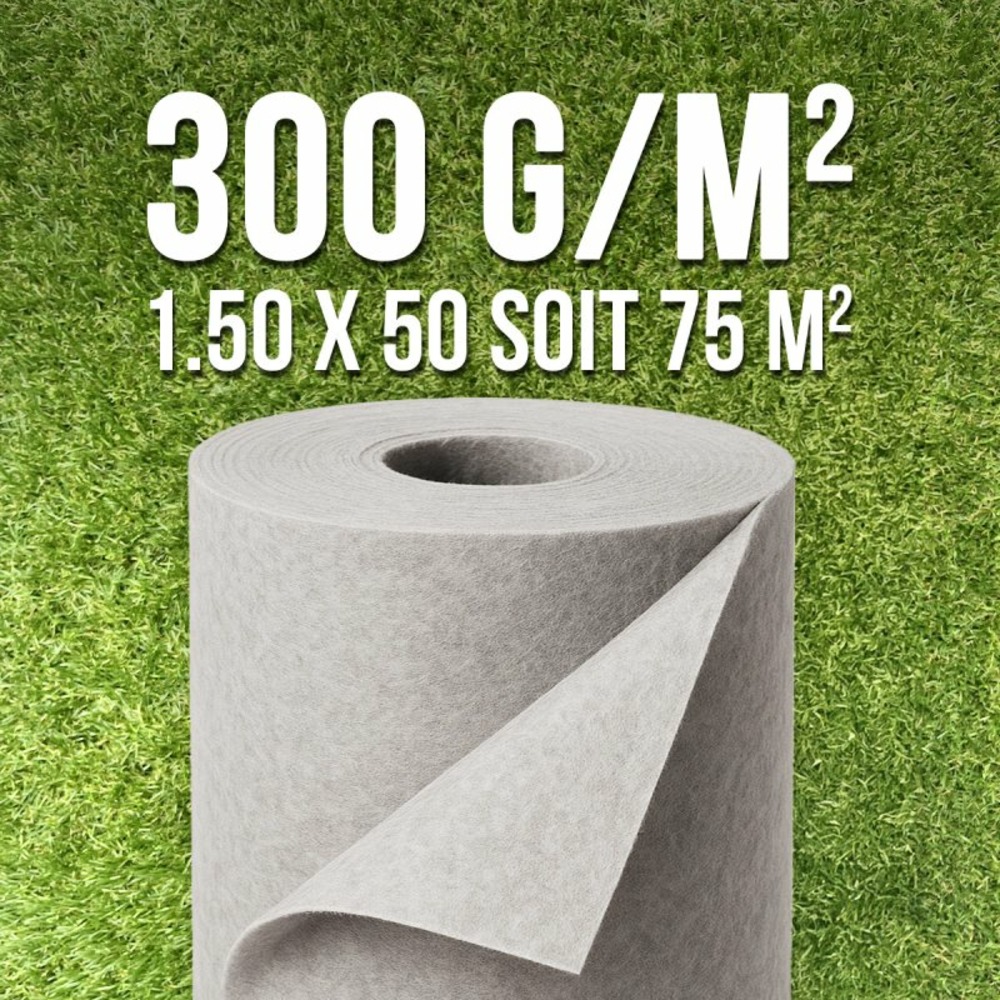 Geotextile 300 gr/m² rouleau 1,5 m × 50 m soit 75 m² – feutre géotextile drainage sol allée terrasse jardin gravier