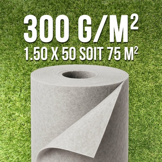 Geotextile 300 gr/m² rouleau 1,5 m × 50 m soit 75 m² – feutre géotextile drainage sol allée terrasse jardin gravier