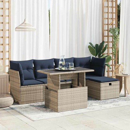 Salon de jardin avec coussins 6 pcs gris résine tressée acacia