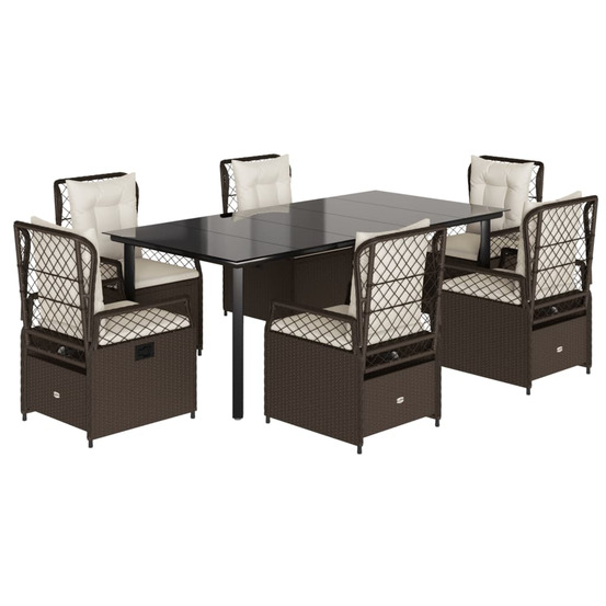 Ensemble à manger de jardin et coussins 7 pcs marron rotin