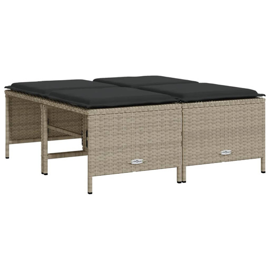 Tabourets de jardin avec coussins lot de 4 gris clair rotin