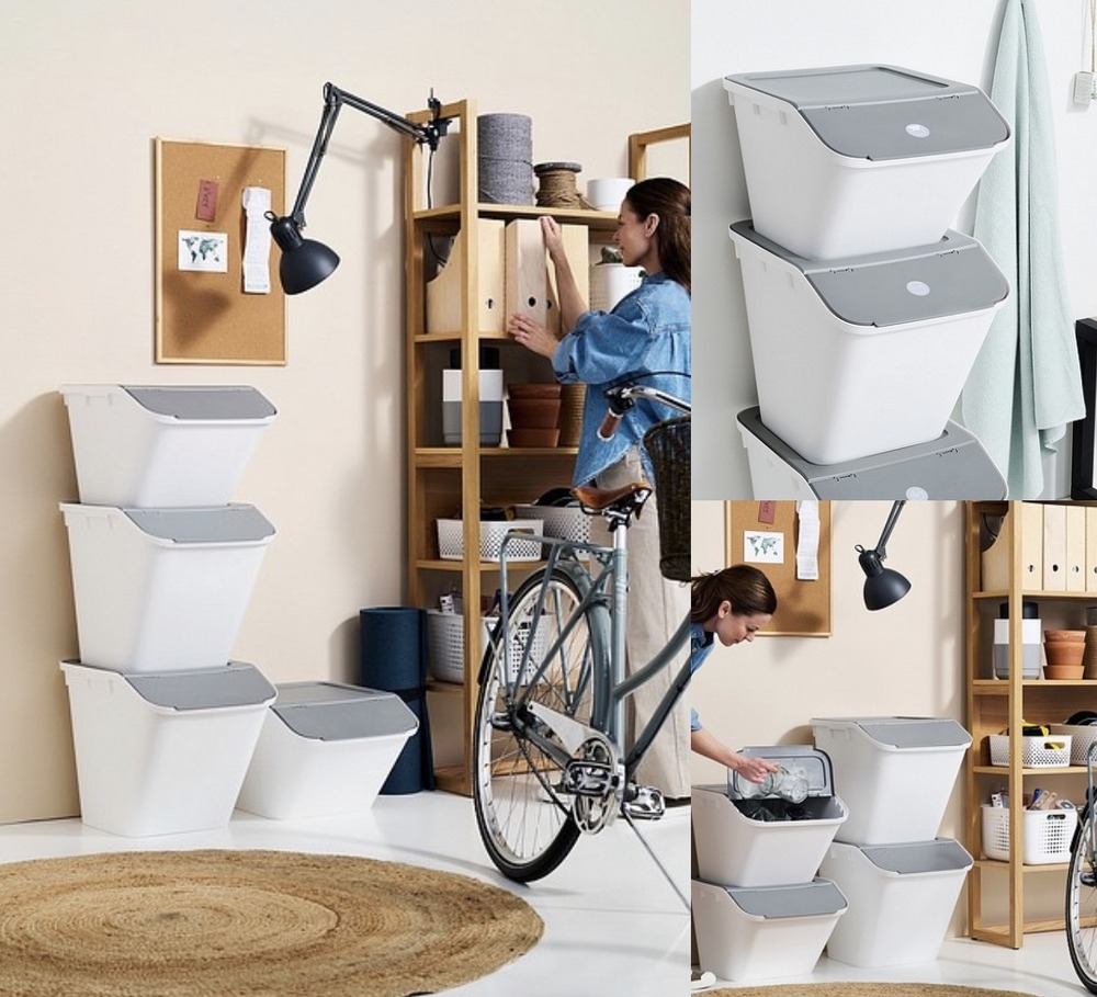 Bac de tri avec couvercle 51 l - blanc