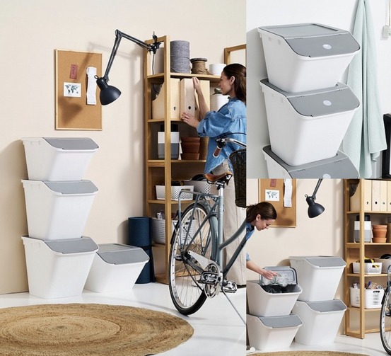 Bac de tri avec couvercle 51 l - blanc