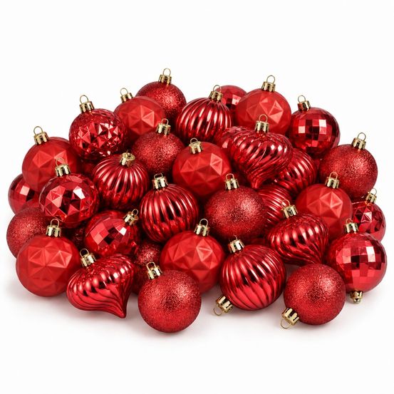 Boule de noël memike249/00194 set de 40 h6x6cm - rouge