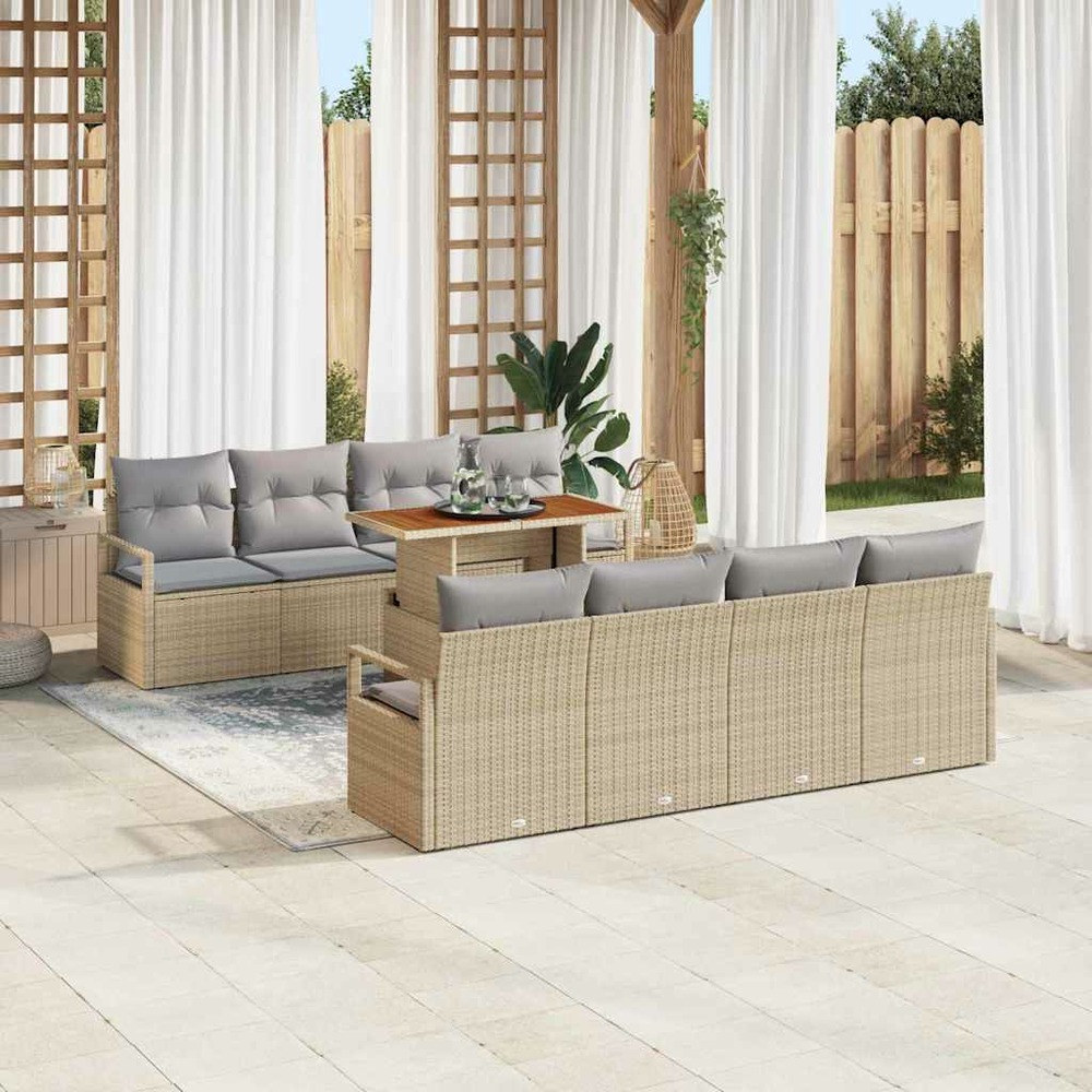 Ensemble de canapé de jardin 9 pcs beige poly rotin