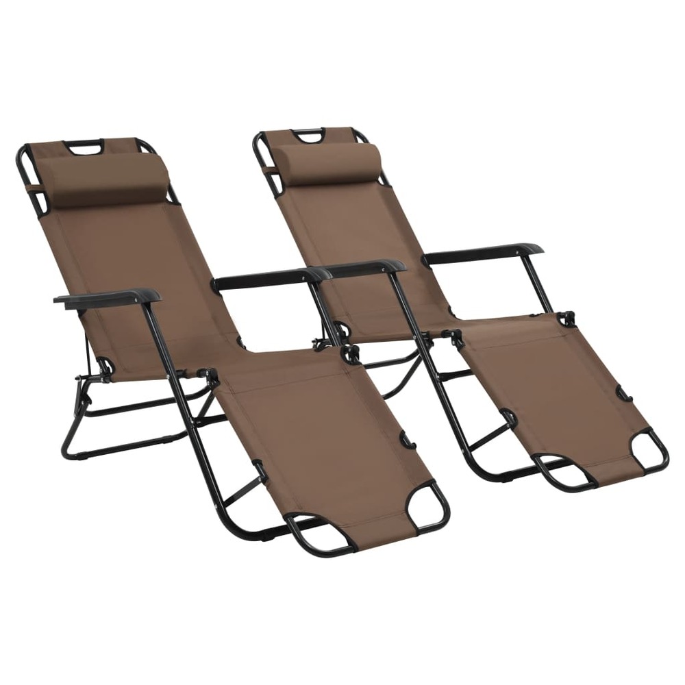 Chaises longues pliables 2 pièces avec repose-pied acier marron
