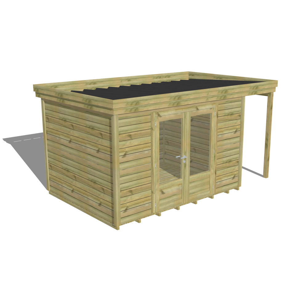 Abri de jardin bois pin traité autoclave 27mm - 4,44x2,64m / 12m2 - bac acier - plancher bois