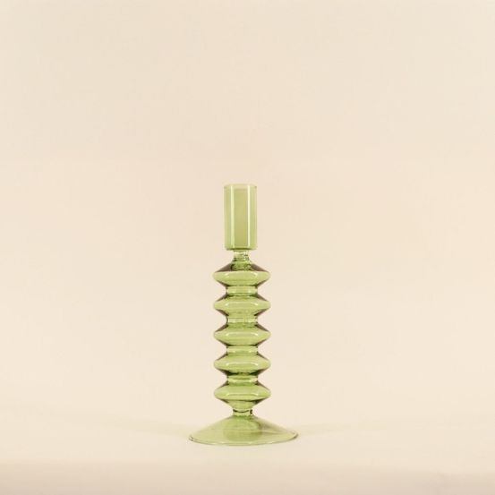 Bougeoir perles en verre vert 19cm