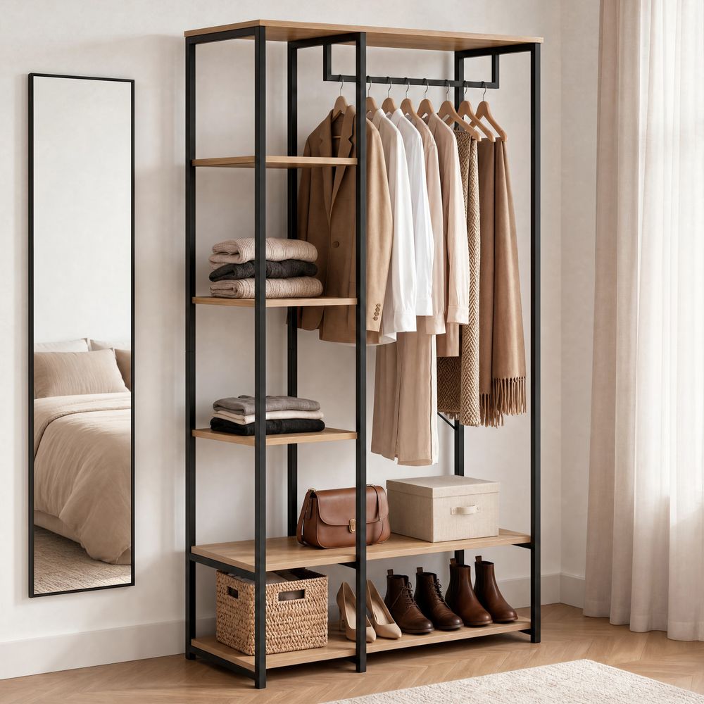 Dressing penderie étagères l. 90 cm detroit design industriel