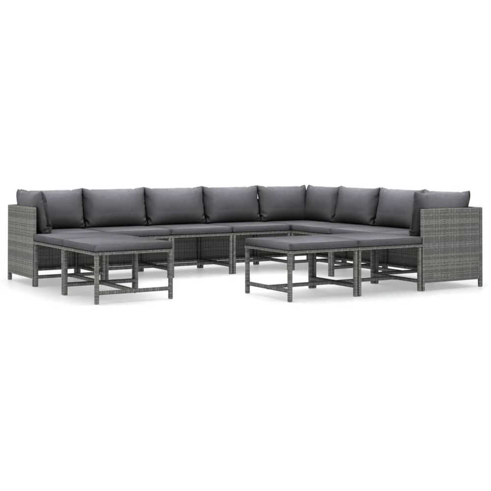 Salon de jardin 12 pcs avec coussins résine tressée gris