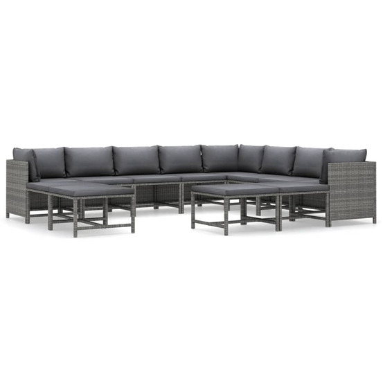 Salon de jardin 12 pcs avec coussins résine tressée gris