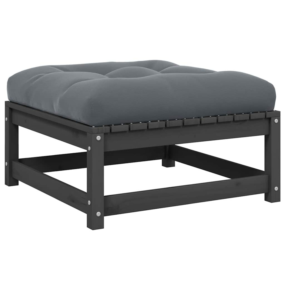 Repose-pied de jardin avec coussin gris bois de pin massif