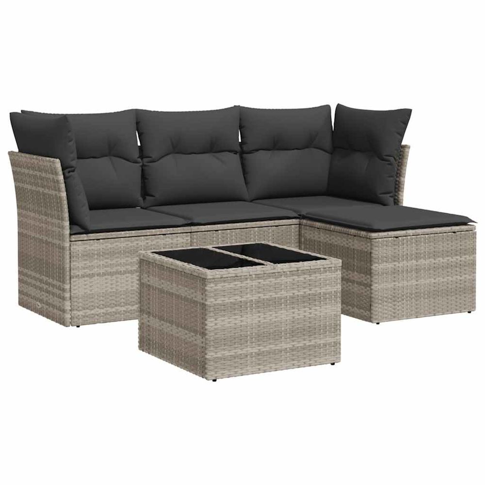 Salon de jardin 5 pcs avec coussins gris clair résine tressée