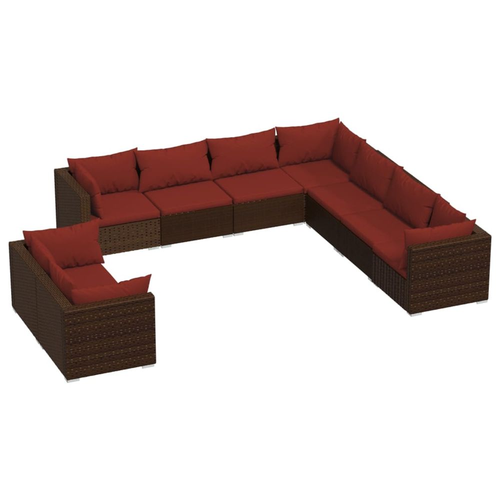 Salon de jardin avec coussins 9 pcs marron résine tressée