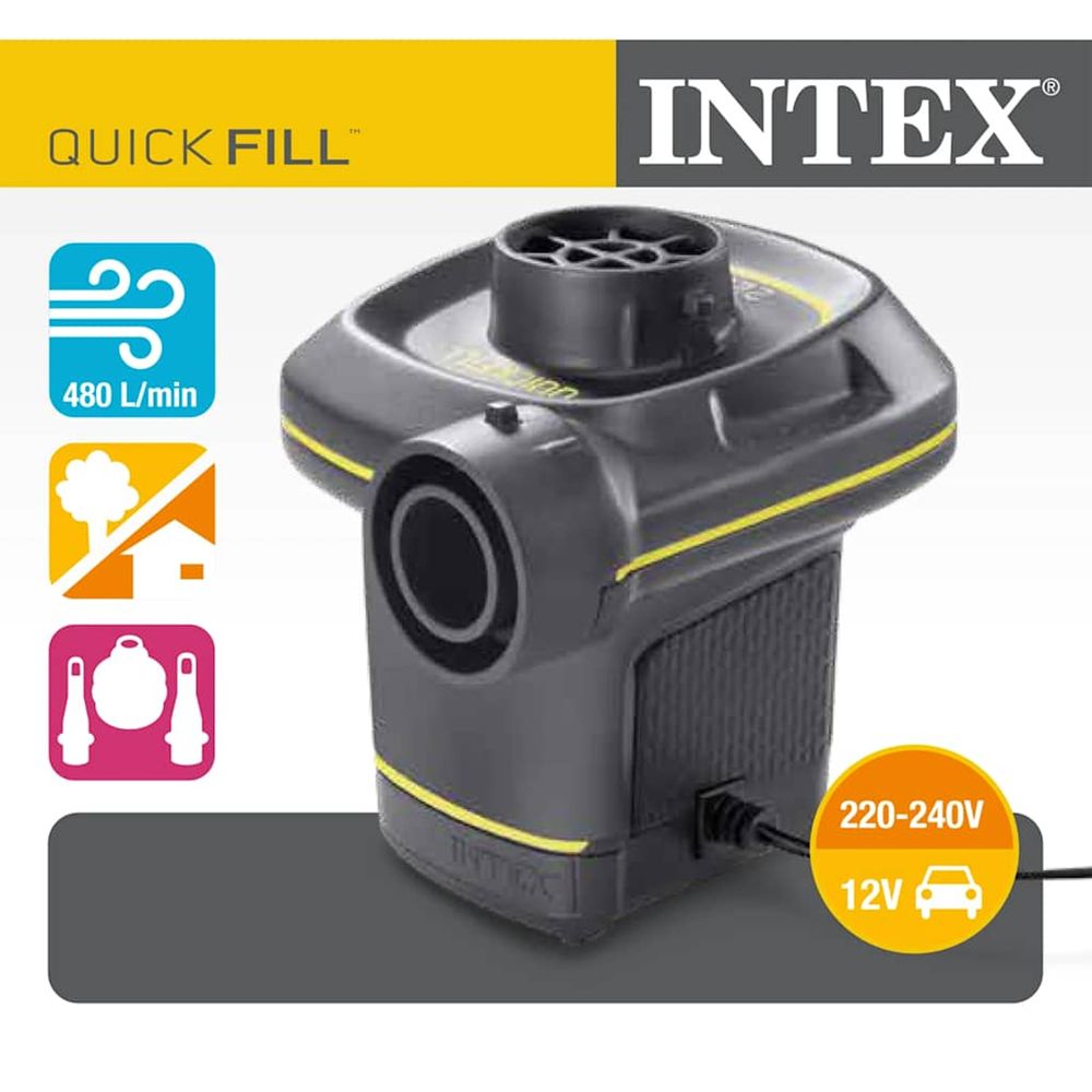 Intex Pompe à Air Quick-Fill – Branchement Secteur 110-120V – 3 Buses Incluses – Débit 650 L/min – Pour Matelas Gonflables Et Piscines