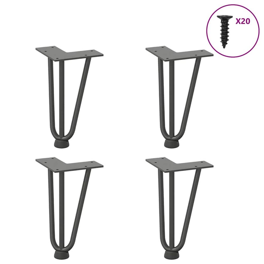 Pieds en épingle à cheveux pour table basse 4 pièces anthracite 20 cm acier massif