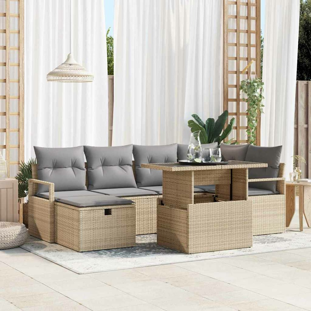 Ensemble de canapé de jardin 7 pcs beige poly rotin