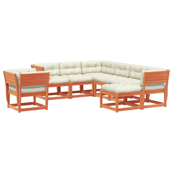 Salon de jardin 8 pcs avec coussins cire marron bois pin massif