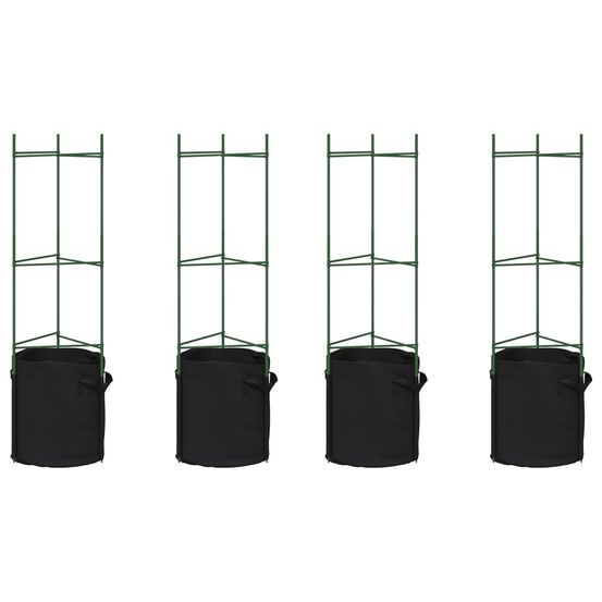Cages à tomates avec sacs à plantes 4 pcs 116 cm acier et pp