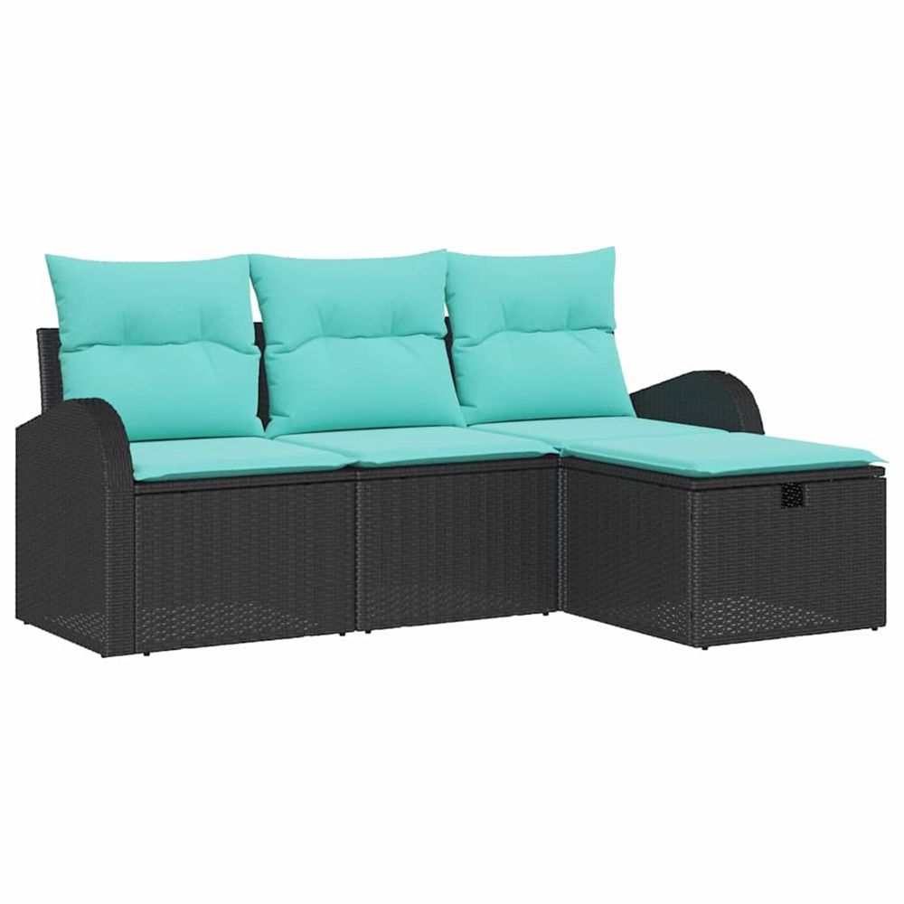 Ensemble de canapé de jardin 4 pc noir polyrotin