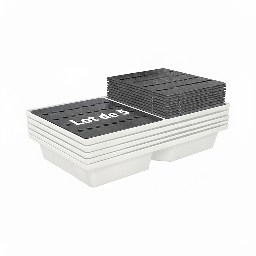 Bac de rétention 70l empilable avec caillebotis-lot de 5