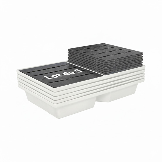 Bac de rétention 70l empilable avec caillebotis-lot de 5