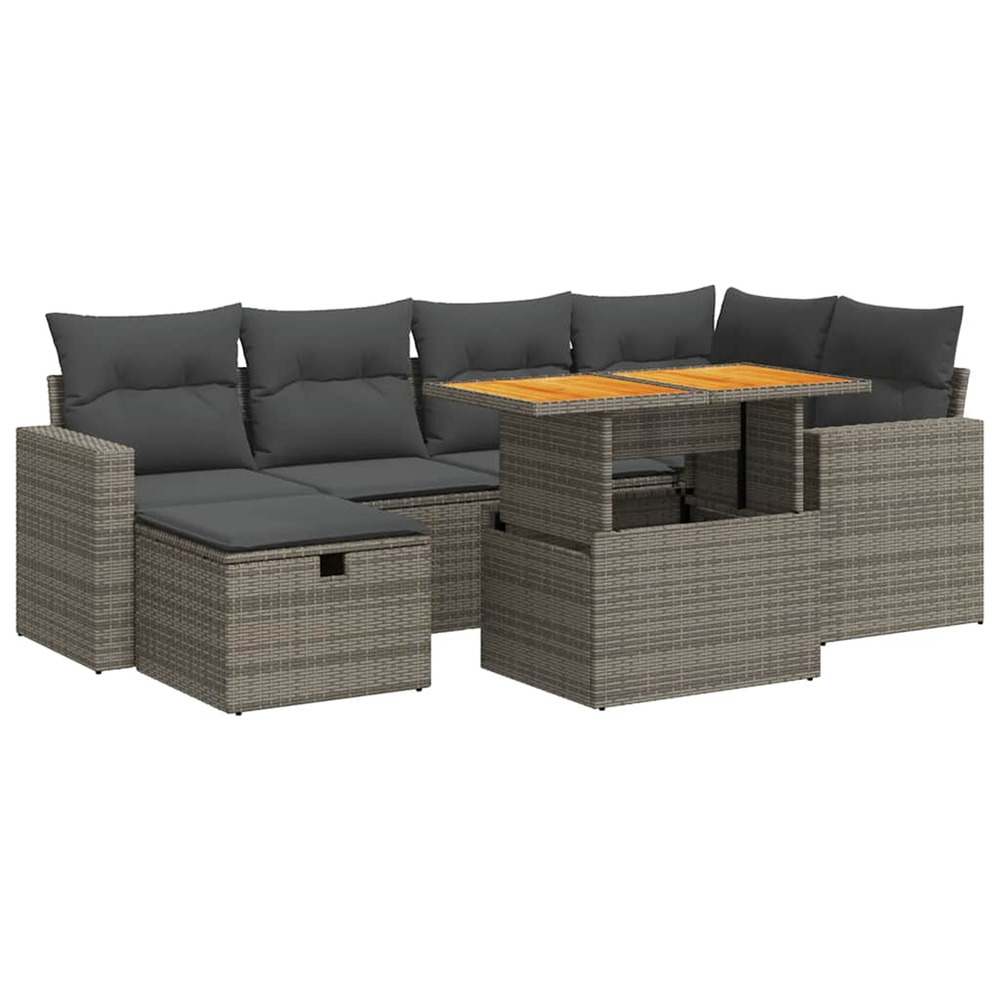 Salon de jardin avec coussins 8 pcs gris résine tressée acacia