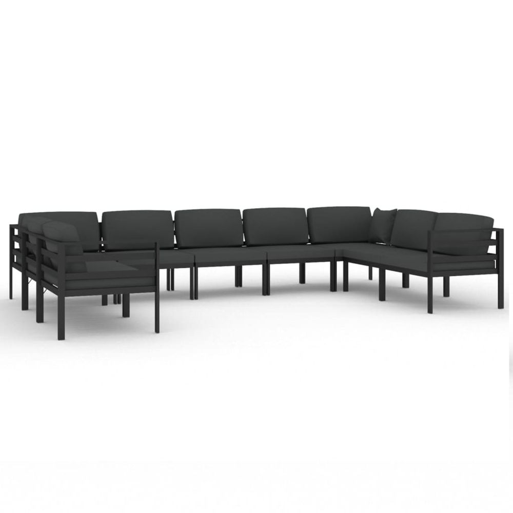 Salon de jardin 9 pcs avec coussins aluminium anthracite